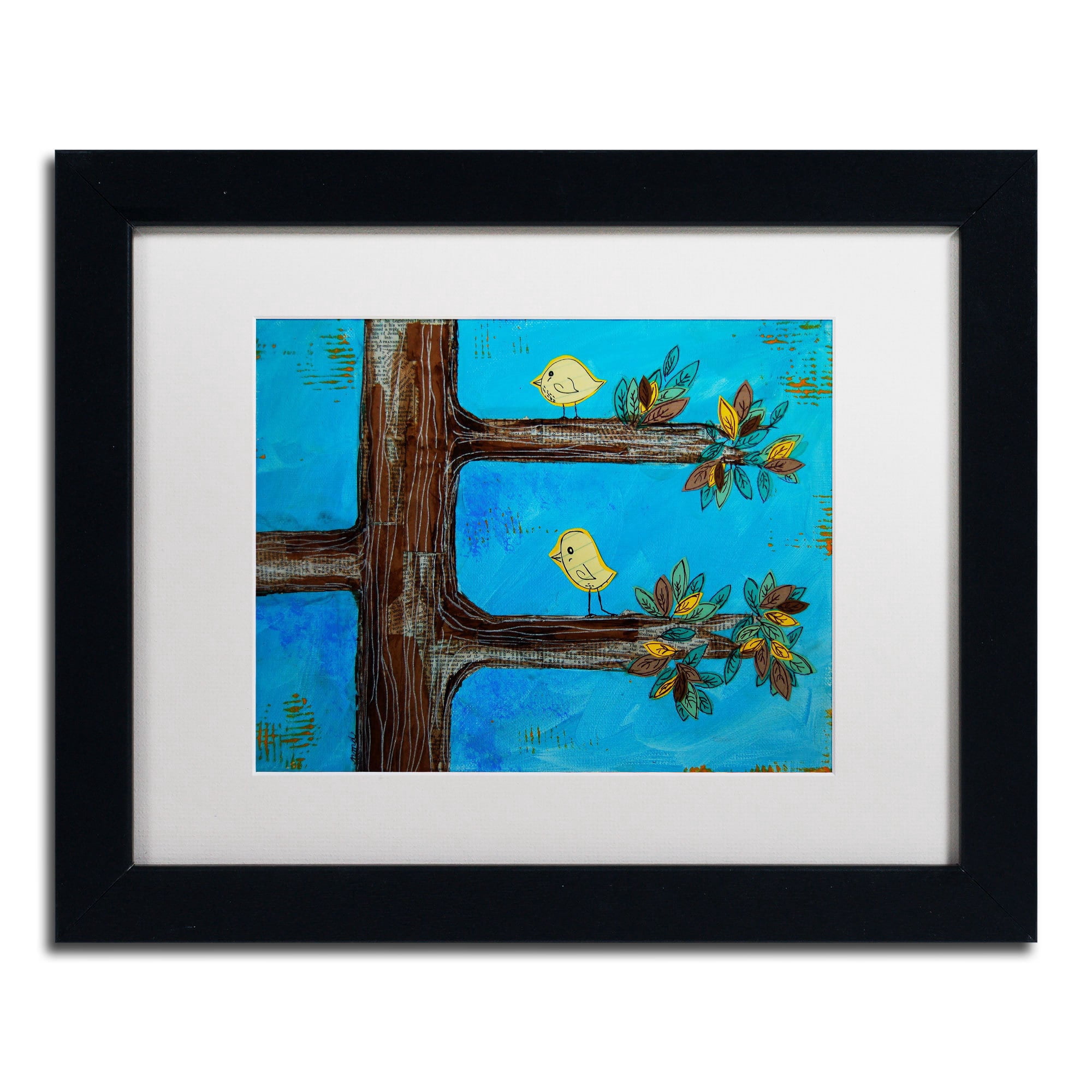 Trademark Fine Art "Birds in a Tree Mixed Media" Canvas Art by Nicole Dietz, White Matte/Black Frame