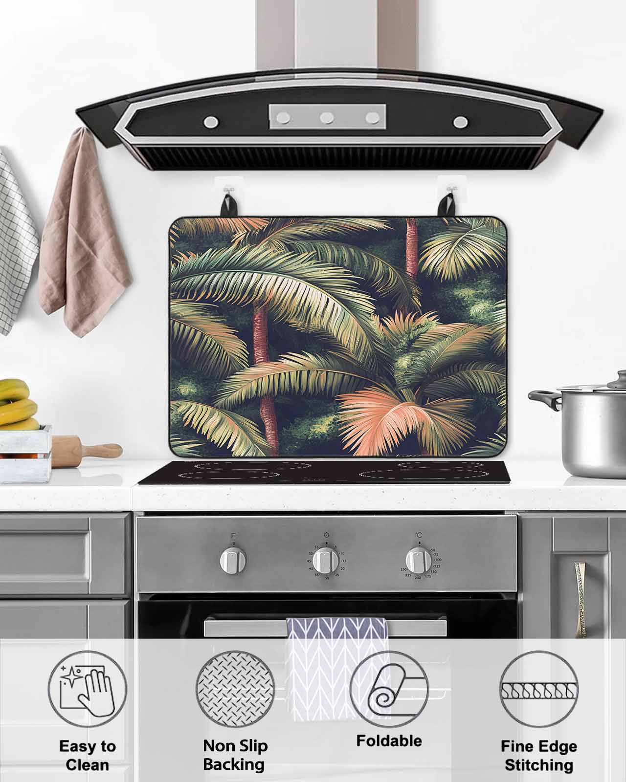 nqOlkjepod Large Induction Cooktop Protector Mat 36"x21", Palm Forest Stove Top Covers for Electric Stove, Country Summer Tropical Plants Forest Stove Burner Cover Mats, Glass Top Stove Cover