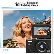 5K 75MP WiFi Vlogging Camera, 180 Degree Flip Screen, 18X Digital Zoom, 2 Batteries