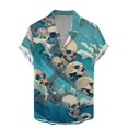 thumbnail image 3 of Camisas vintage con estampado floral de calaveras para hombre, divertidas camisetas de manga corta con estampado de calaveras en 3D, camisas hawaianas con solapa estampada para hombre, 3 of 5