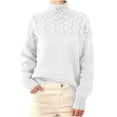 thumbnail image 2 of XPMWRP Womens Turtleneck Long Sleeve Solid Pullover Comfy Cable Knit Sweater Fall Winter Casual Loose Jumper Tops White XXXXL, 2 of 6