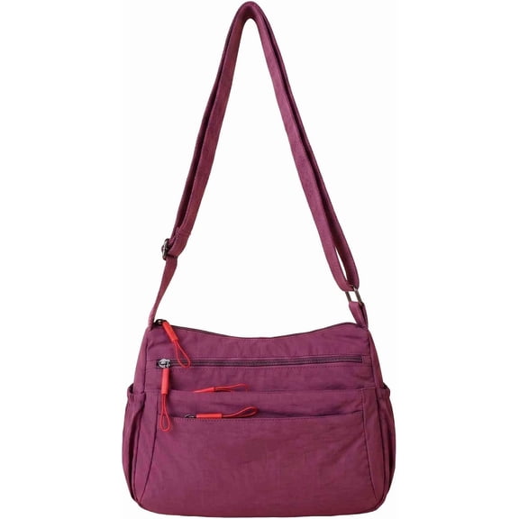 Women's Multi-Pocket Crossbody Bag,Waterproof Nylon Shoulder Bag with 8 Zipper Pockets Adjustable Strap,for Travel,Work