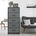 thumbnail image 4 of Fabric Dresser, 5-Drawer Tall Dressers for Bedroom, Storage Dresser Organizer with Fabric Bins, Wood Top, Sturdy Steel Frame, Chest of Drawers for Closet, Hallway,Black/Charcoal, 4 of 10