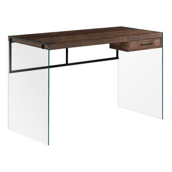 Computer Desk - 48"L / Brown Reclaimed Wood/ Glass Panels