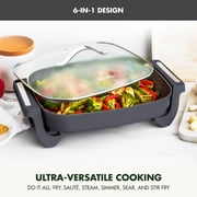 GreenPan 12” X 15” Electric Skillet with Lid, 7QT Capacity for Family Meals, Healthy Ceramic Nonstick, Graphite