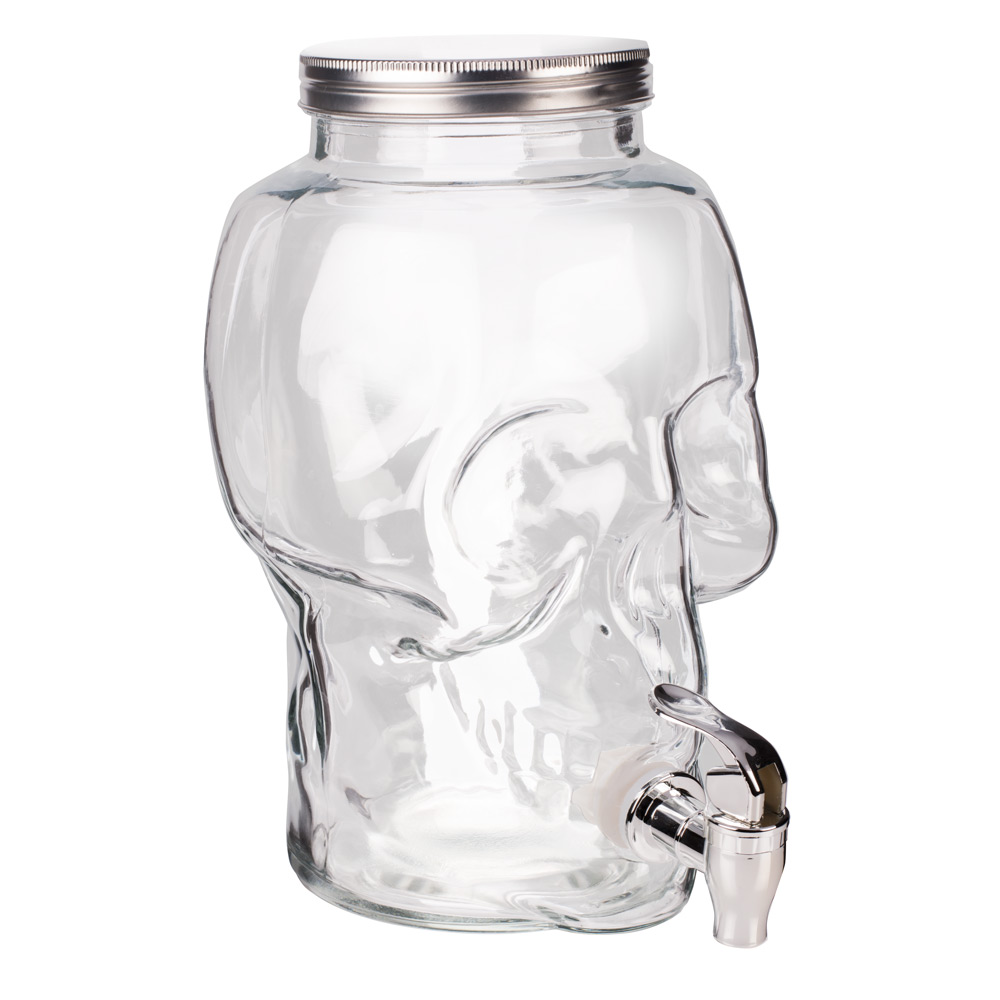 SkullShaped Glass Beverage Dispenser with Screw Top Lid 1 Gallon