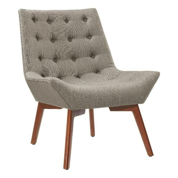 Linon Cruz Upholstered Tufted Accent Chair Wood Legs in Gray Fabric