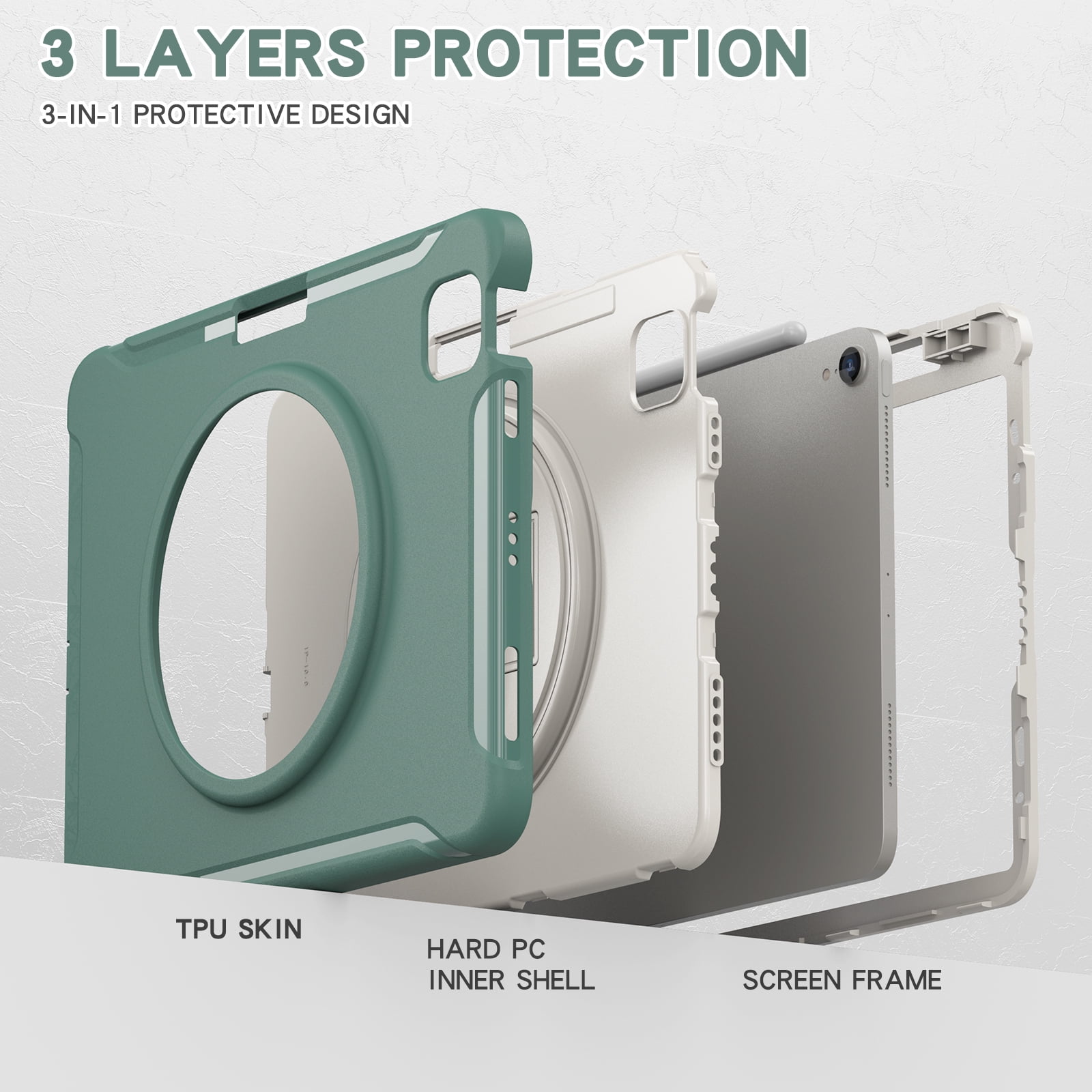For iPad Air 11 Inch 2026/2025/2024 Case with Pencil Holder, Military Grade Shockproof Kickstand Handle Strap Anti-Scratch Kids Friendly Bumper Tablet Case Cover for Apple iPad Air 11" M4 M3 M2