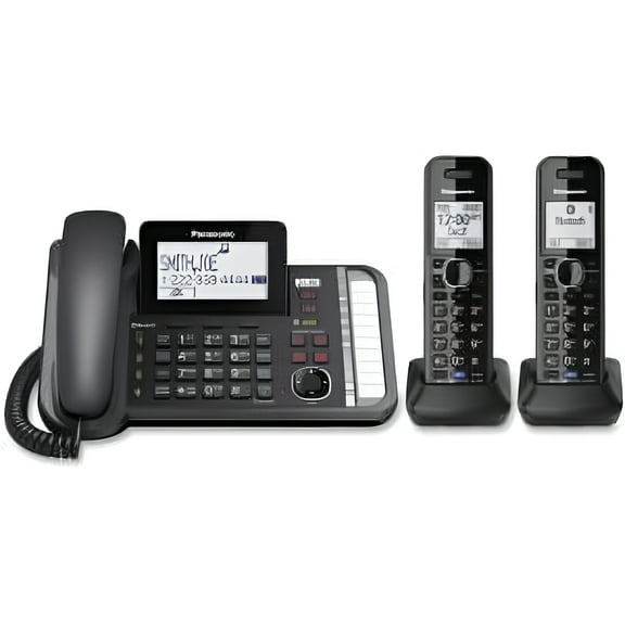 Panasonic Link2Cell Expandable Corded Phone with 2 Handset, Black