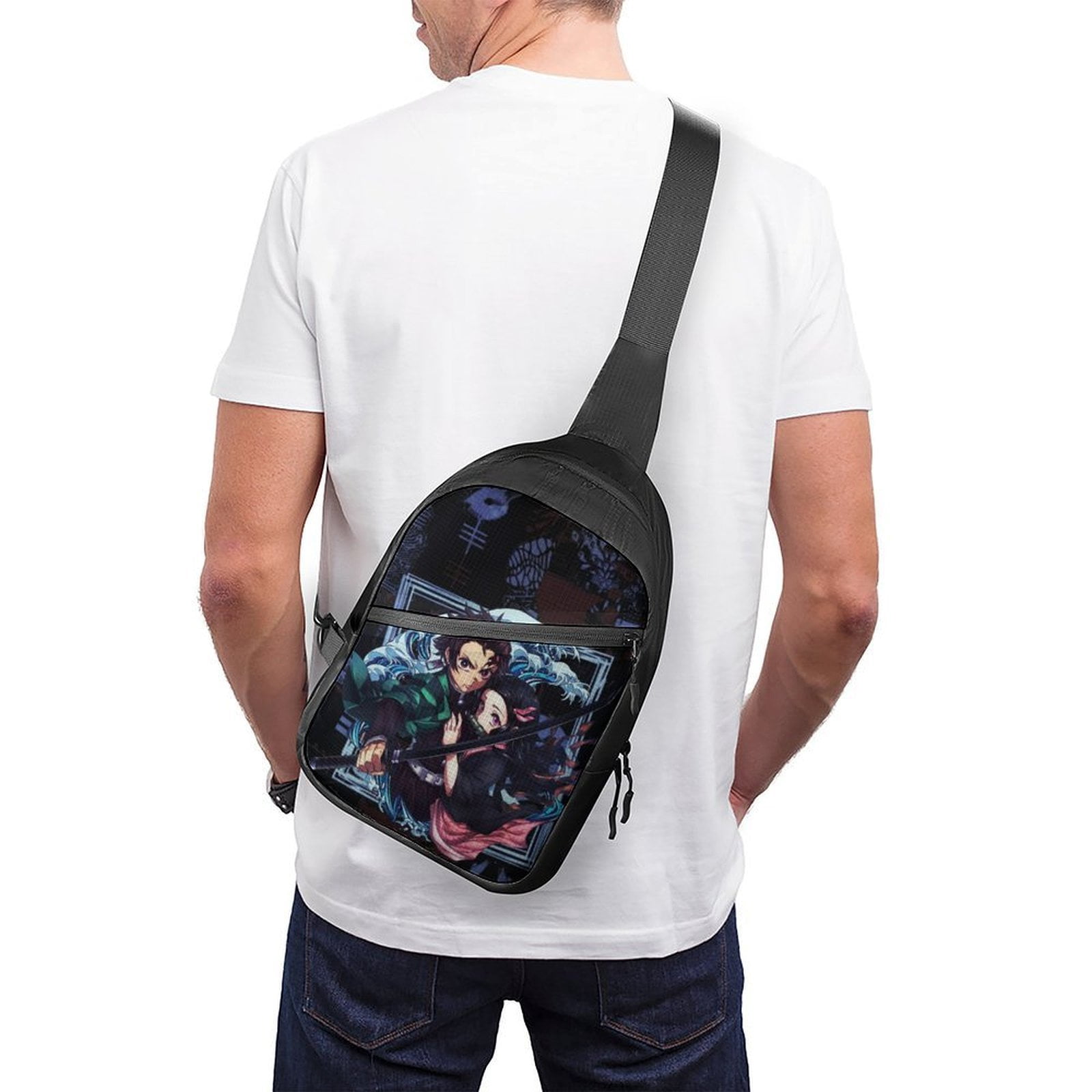 Demon Slayer Sling Bag Foldable Crossbody Bag Unisex Versatile Shoulder Bag Chest Pack Zipper for Gym Travel