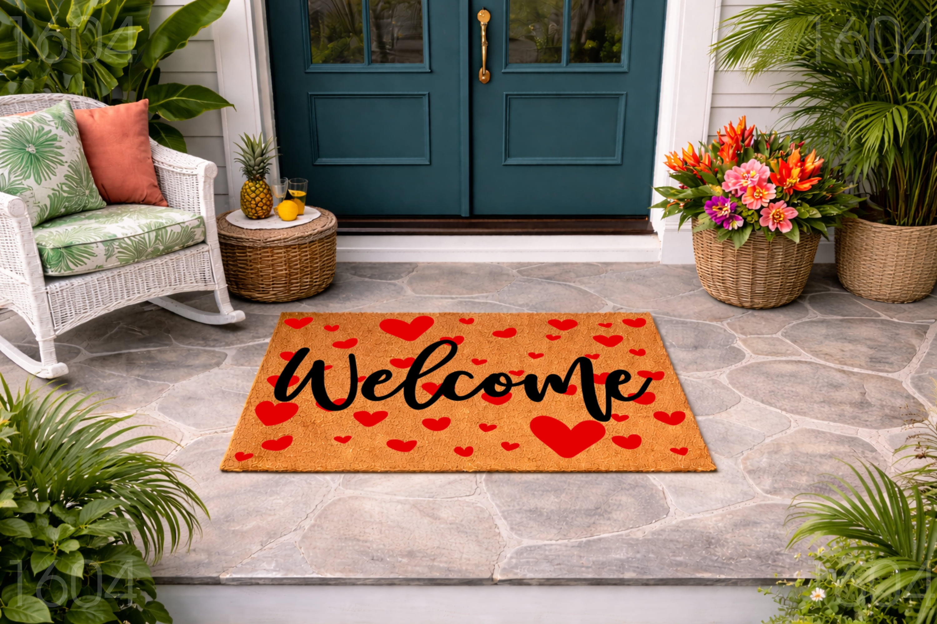 Welcome Heart Doormat, Valentines Day Front Door Mat, Indoor Outdoor Entry Rug (24x36 inches) 1604
