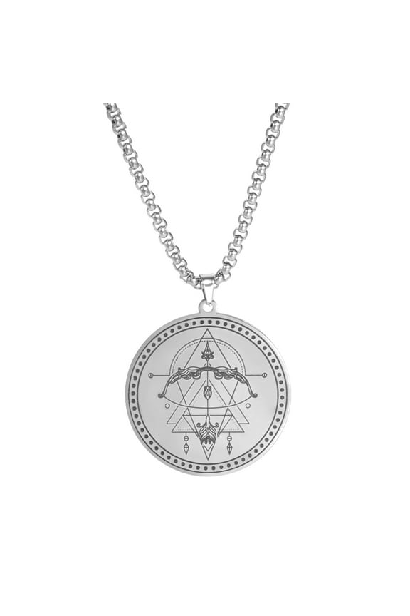 Stainless Steel 12 Constellation Necklace Men Capricorn Libra Aries Leo Virgo Taurus Horoscope Zodiac Necklaces (Silver-Sagittarius)