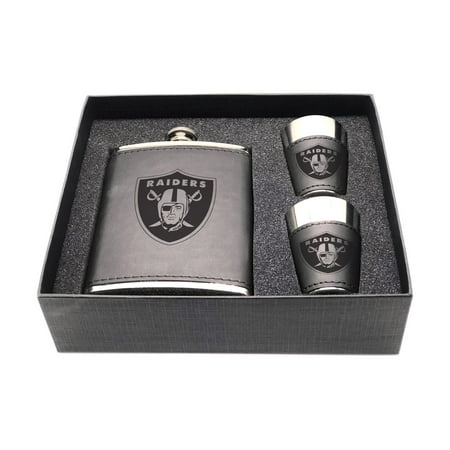 Las Vegas Raiders Three-Piece Leather Flask & Shot Glass Set