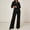 Black, variant on Purcolt Womens 2 Piece Matching Pant Set Dressy Casual Collared Roll Up Long Sleeve Button Front Shirt Full Length Wide Leg Trousers Business Work Office Outfits