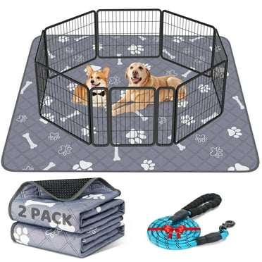 Washable Pee Pads for Dogs, 2 Pack Reusable Puppy Pads 48" x 60" Non-Slip Pet Training Pads, Super Absorbent Whelping Pads for Playpen, Potty, Crate, Bed (with 60''L Dog Leash)