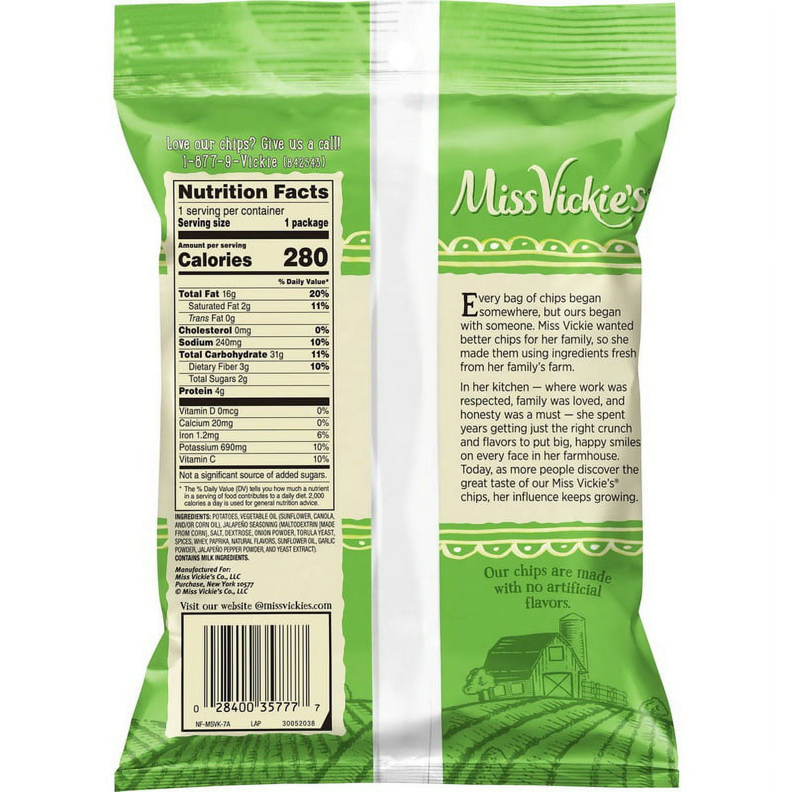 Miss Vickie's 00028400363310 Miss Vickie's Jalapeno Kettle Cooked Potato Chips 1.875oz 24Ct Xvl Peg(Price/Case)