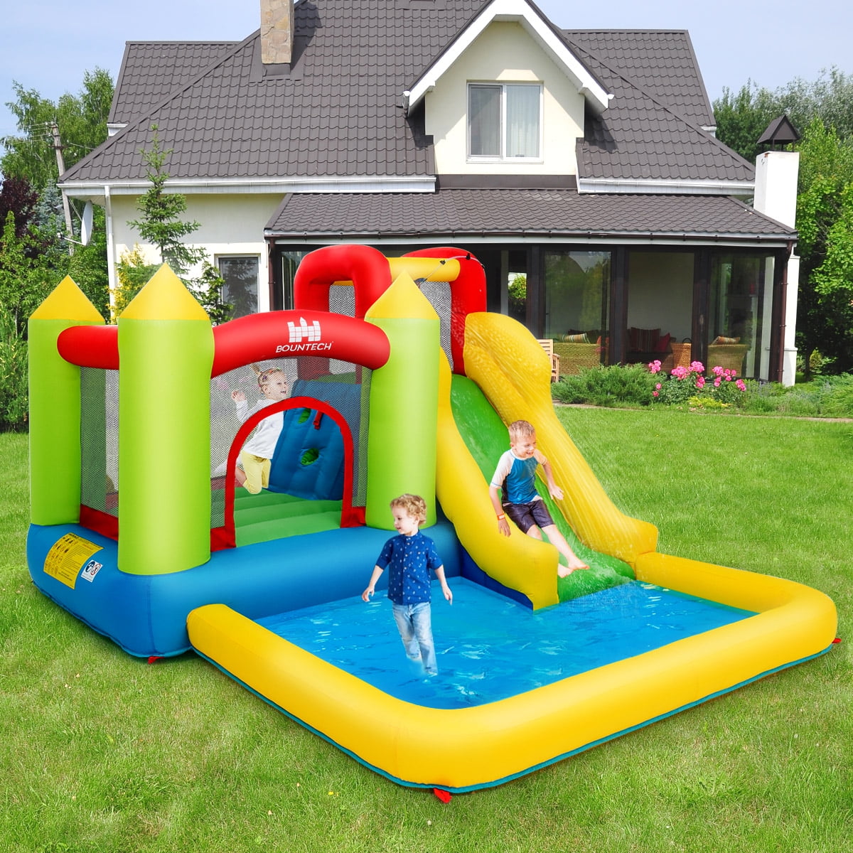 Costway Inflatable Bounce House Water Slide Jump Bouncer Climbing Wall Splash Pool Blower Excluded