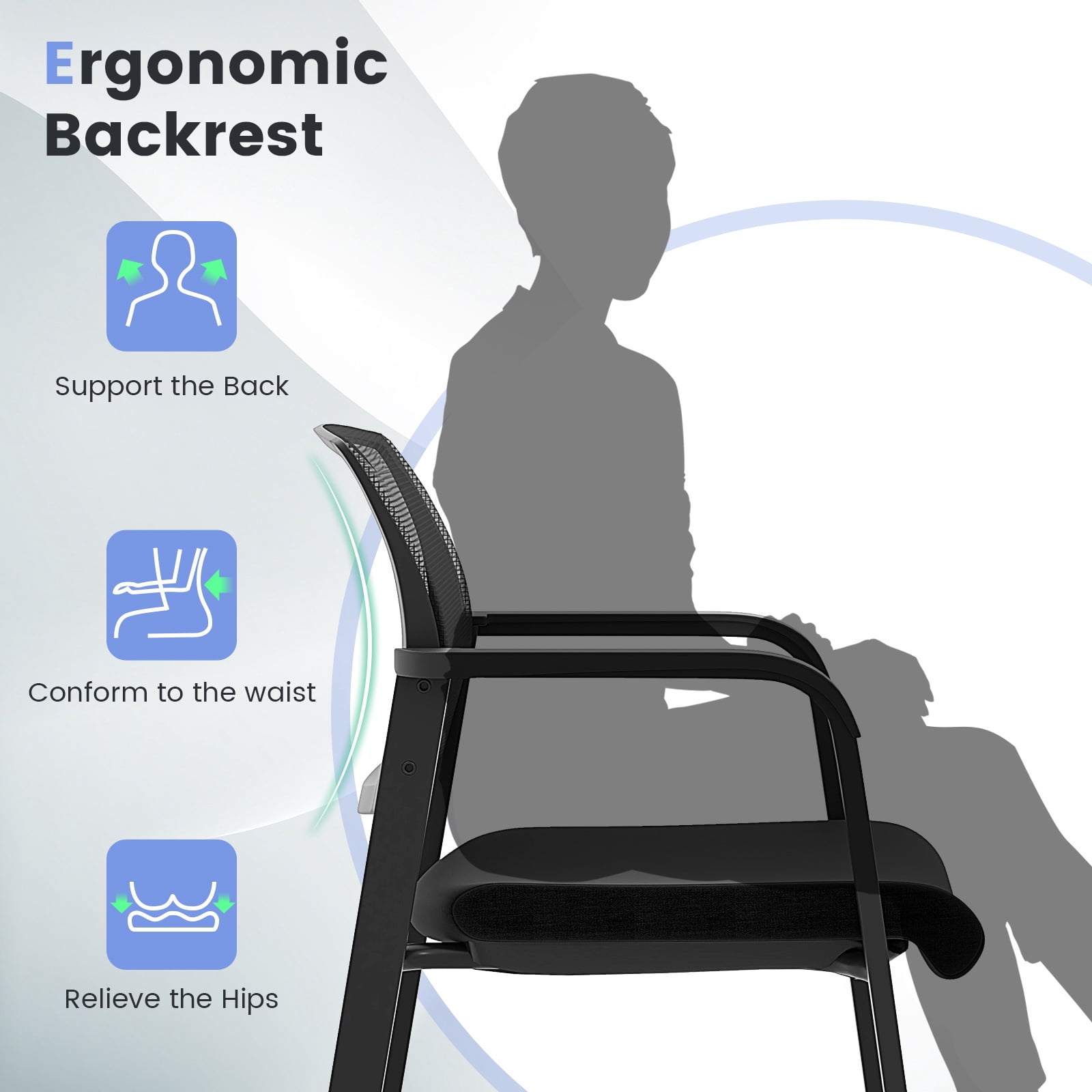 Gymax 10-Pack Office Conference Chair Set Mesh Guest Reception Stack Chairs w/ Caster Wheels