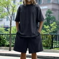 thumbnail image 4 of qolati Men's 2 Piece Outfits Short Sleeve Crew Neck Summer T Shirt and Elastic Waisted Casual Track Shorts Sportswear Sets, 4 of 9