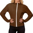 thumbnail image 4 of Stichou Womens Oversized Lightweight Zip Up Jackets Athletic Sun Shirts Workout Spring Summer Tops Thumb Holes Fitted Gym Clothes with Pocket Brown L, 4 of 6