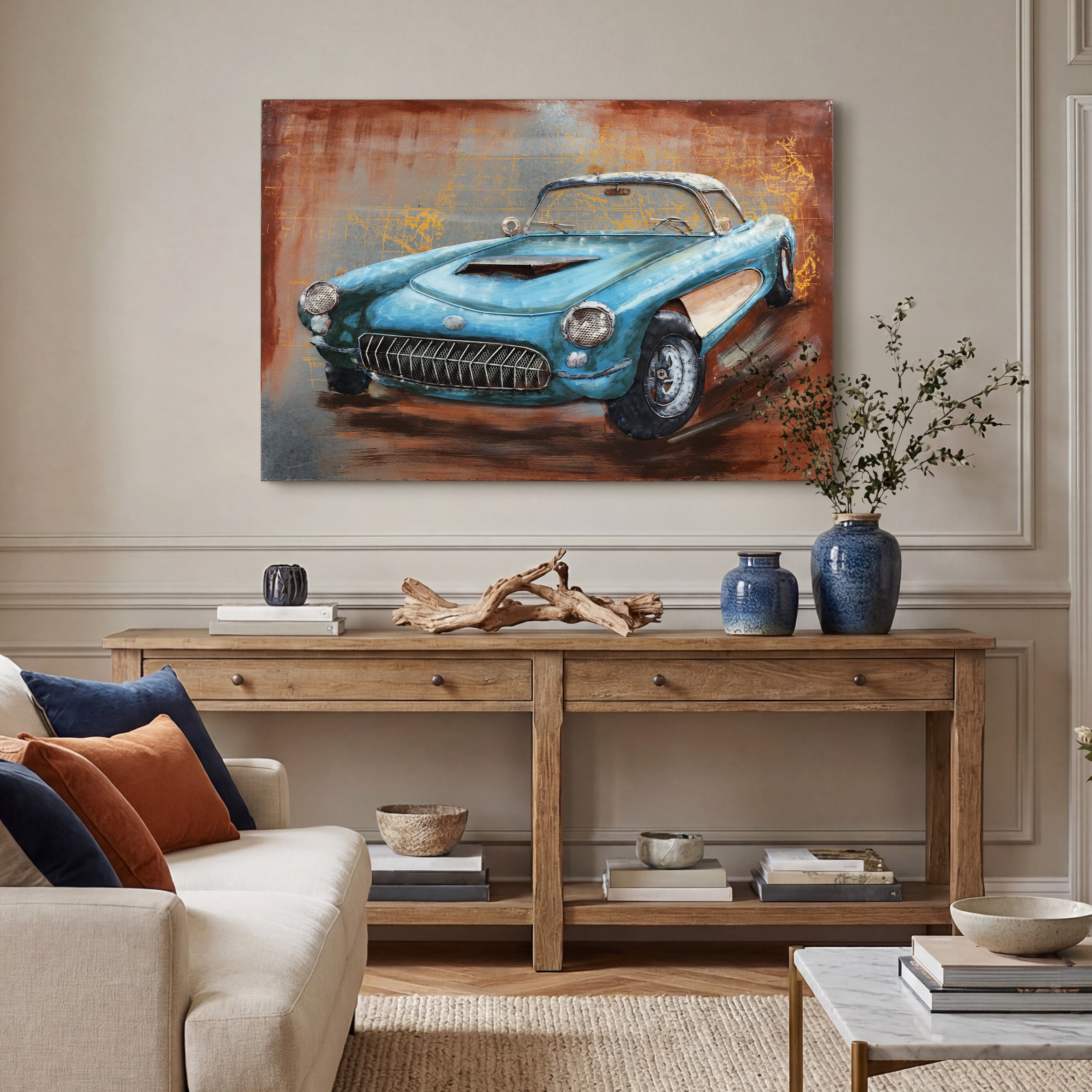 Empire Art Direct Empire Art "Blue car"Primo Mixed Media Hand Painted Iron Wall Sculpture