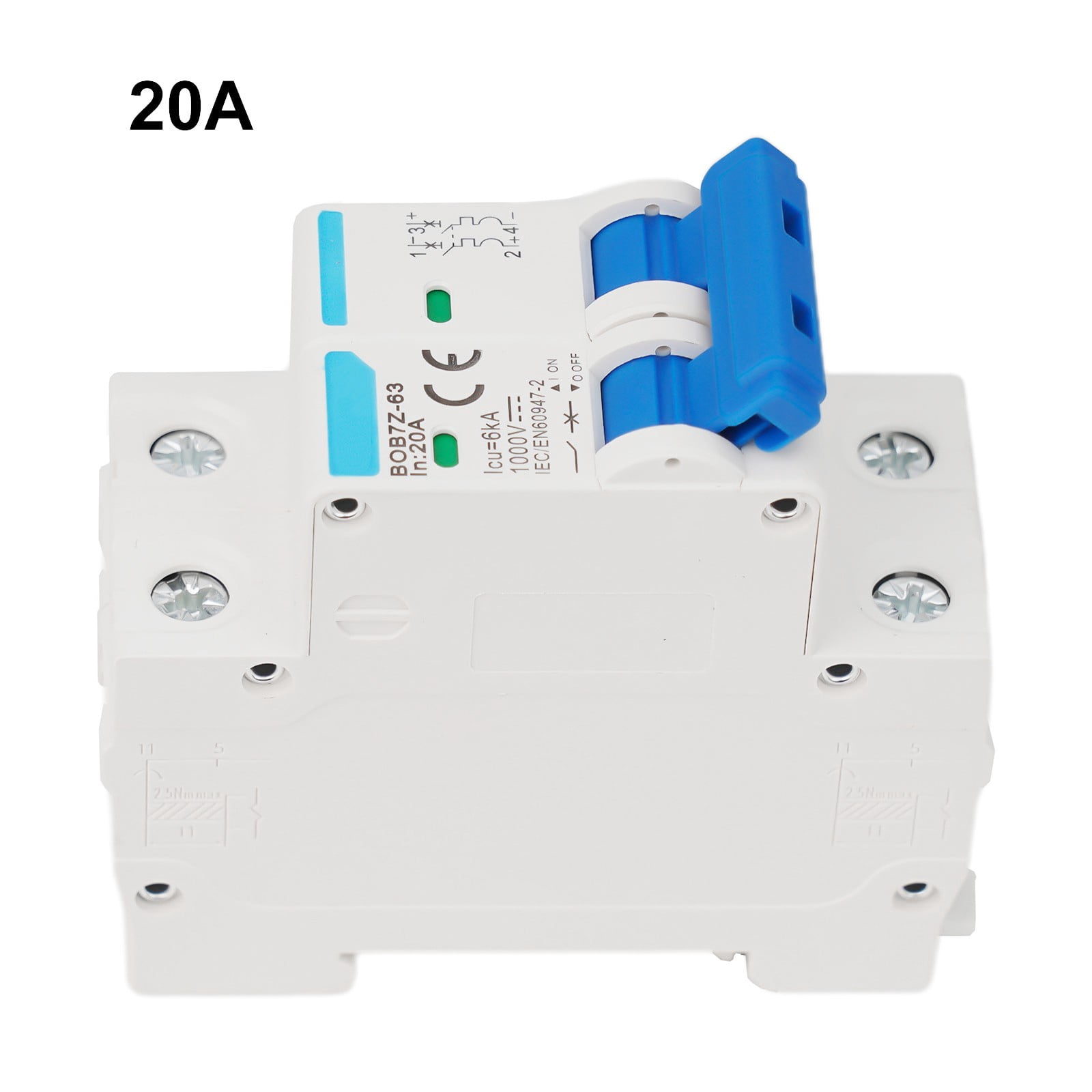 Dc Circuit Breaker 1000V 2 Pole Double Mcb Solar Pv 6 10 16 20 32 40 50 63 Amp