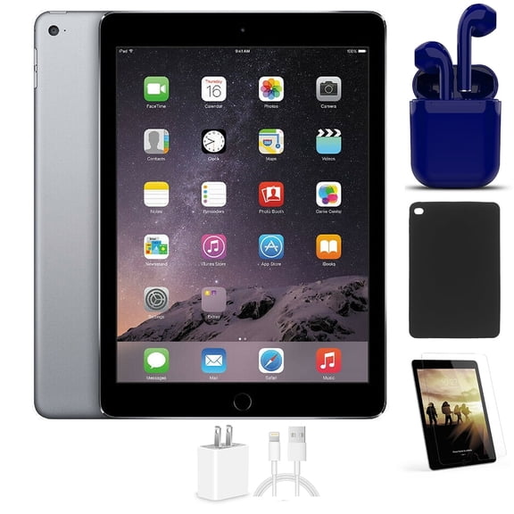 Restored Apple iPad Air 16GB Space Gray Wi-Fi Only 9.7-inch Bundle: Pre-Installed Tempered Glass, Case, Rapid Charger, Bluetooth/Wireless Airbuds By Certified 2 Day Express (Refurbished)