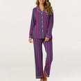 thumbnail image 4 of BLTIBY Womens Pajama Sets 2 Piece Striped Printed Lapel Button Long Sleeve Shirts Pants Casual Loungewear Outfits with Pockets Purple XL, 4 of 7