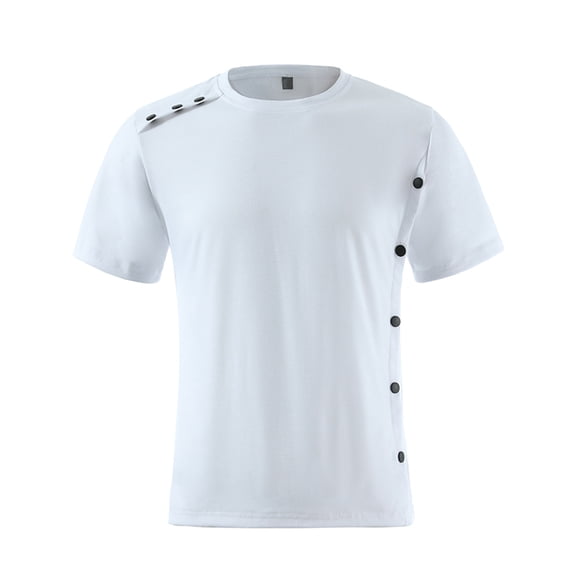 Bibifish Mens T Shirt Short Sleeve Crew Neck Button Detail Solid Tees Minimal Casual Sports Workout Comfort Tops
