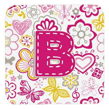 

Carolines Treasures CJ2005-BFC Letter B Flowers And Butterflies Pink Foam Coasters- Set Of 4