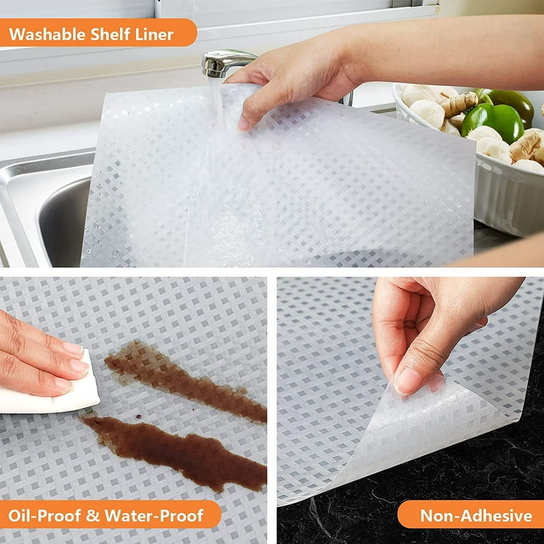 Shelf Liners for Kitchen Cabinets Refrigerator Liners Waterproof &  Oil-Proof Kitchen Cupboard Liner Non-Slip Drawer Mats EVA Material Non  Adhesive Fridge Liner for Shelves 23.6 x 236.2 inches Clear 