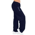 thumbnail image 5 of Scyoekwg Women Cargo Sweatpants Solid Color Side Button with Pocket Wide Leg Baggy Pants Casual Athletic Sports Yoga Pants (Dark Blue,S）, 5 of 6