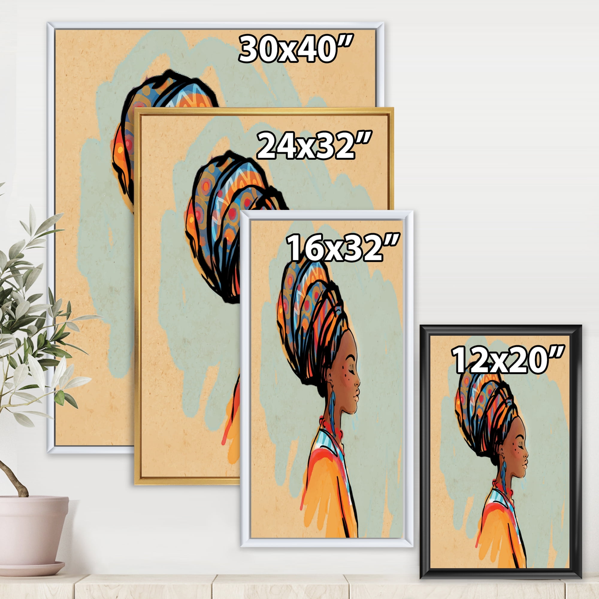 Designart 'Portrait of African American Woman With Turban III' Modern Framed Canvas Wall Art Print