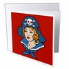 3dRose Classic Tattoo Design Pirate Girl Lady On Red Background, Greeting Cards, 6 x 6 inches, set of 6