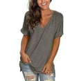 thumbnail image 2 of WRKEKC Short Sleeve Shirts for Women, Summer T-Shirts for Women, Women's Trendy V-Neck Rolled Sleeve Short Sleeve Blouse Casual Solid Elegant Blouse Loose T-Shirt Tops, 2 of 6