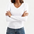 thumbnail image 5 of Josdec Women V-Neck Basic Casual Long Sleeve T-Shirt, Solid Color Slim Fitted Everyday Essential Pullover Tops S-XL, 5 of 6