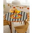 thumbnail image 4 of Round Fitted Tablecloths with Elastic Edge Fall Maple Leaf Thanksgiving Orange Pumpkin Waterproof Wipeable Table Cover for Kitchen Dining Party Decor Retro Black Plaid Table Clothes,45" - 54", 4 of 6