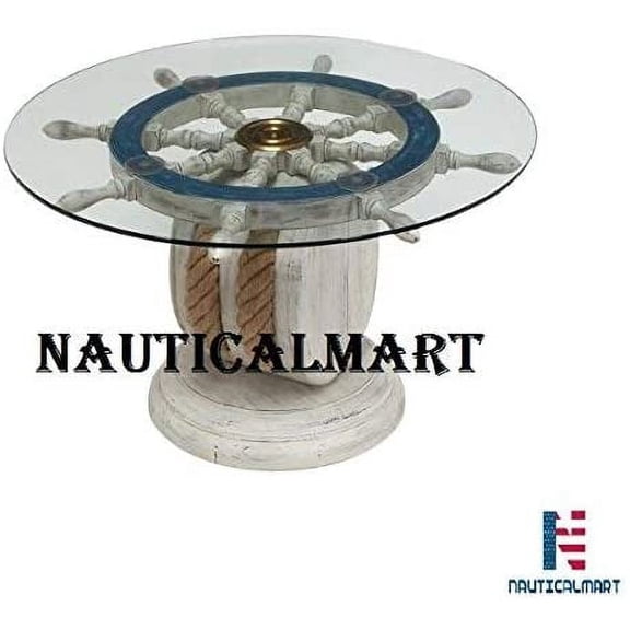 Unique Wood Ship Wheel Nautical Theme Decorative Coffee Table 24" by NauticalMart