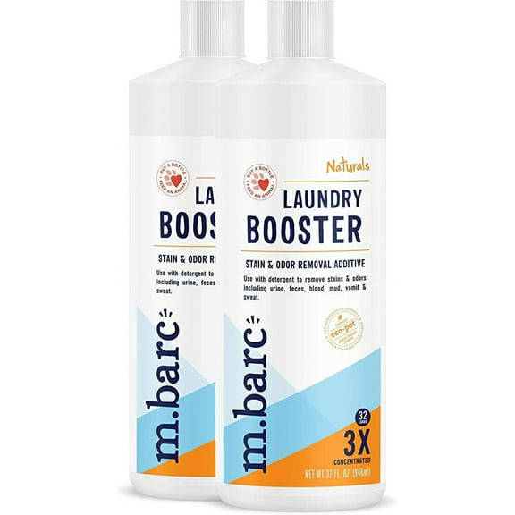 m.barc Naturals Pet Laundry Detergent Booster - Stain & Odor Removal Additive 32oz. (2-Pack) - Remove stains & odors from pet laundry, clothes, bedding and more.