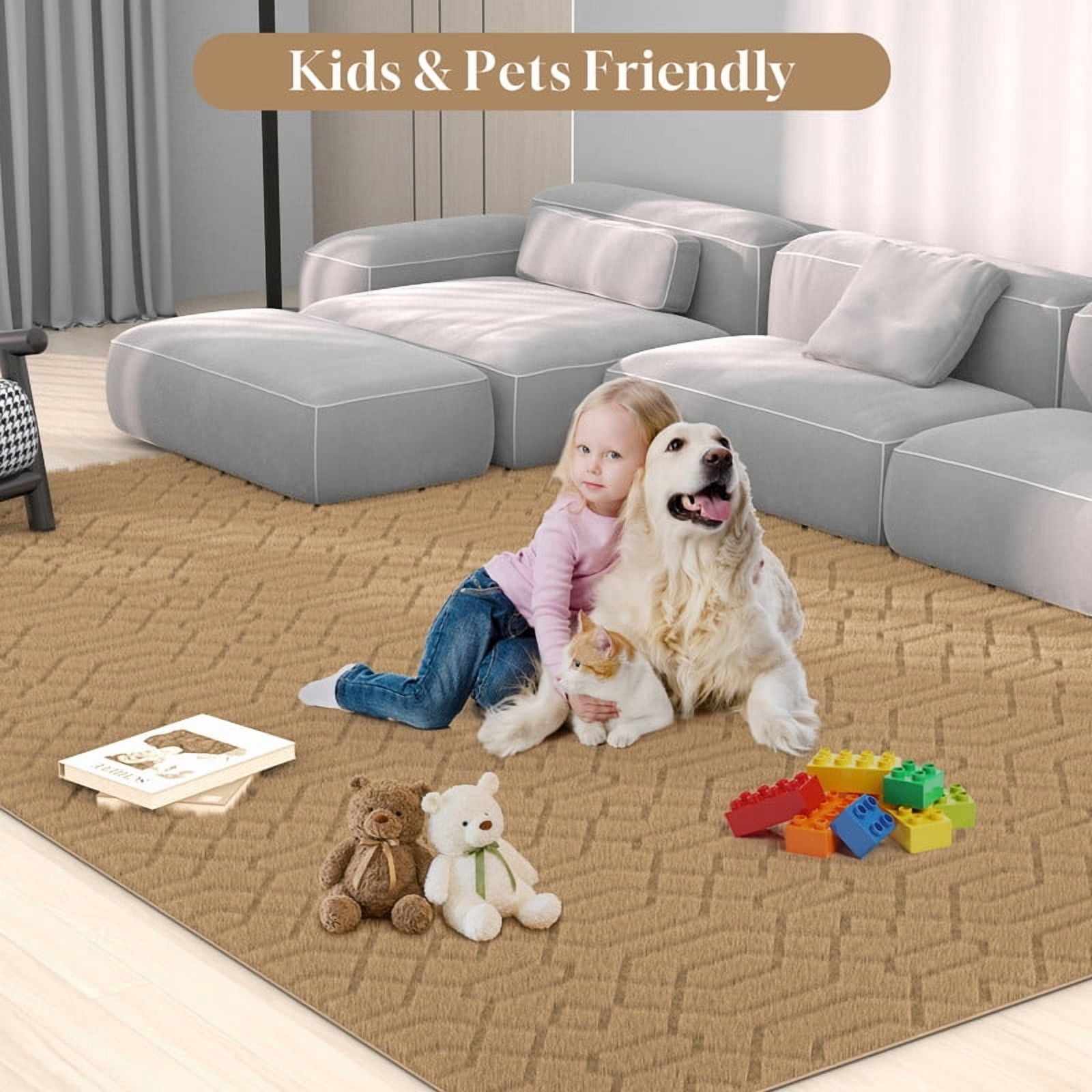 CozyDesg Area Rug for Living Room,5'x8' High-Low Textured Boho Shag Washable Area Rug with Non-Slip Backing,Modern Decor Carpet for Indoor,Bedroom,Dining Room