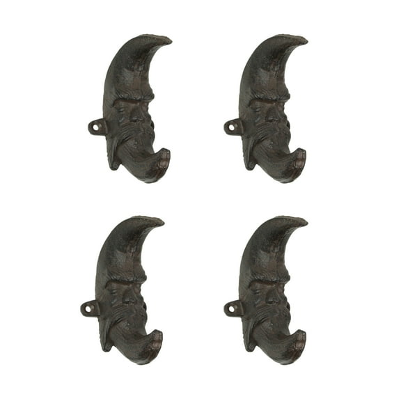 Upper Deck LTD Brown Cast Iron Moon Face Wall Hook Towel Hanger (Set of 4)