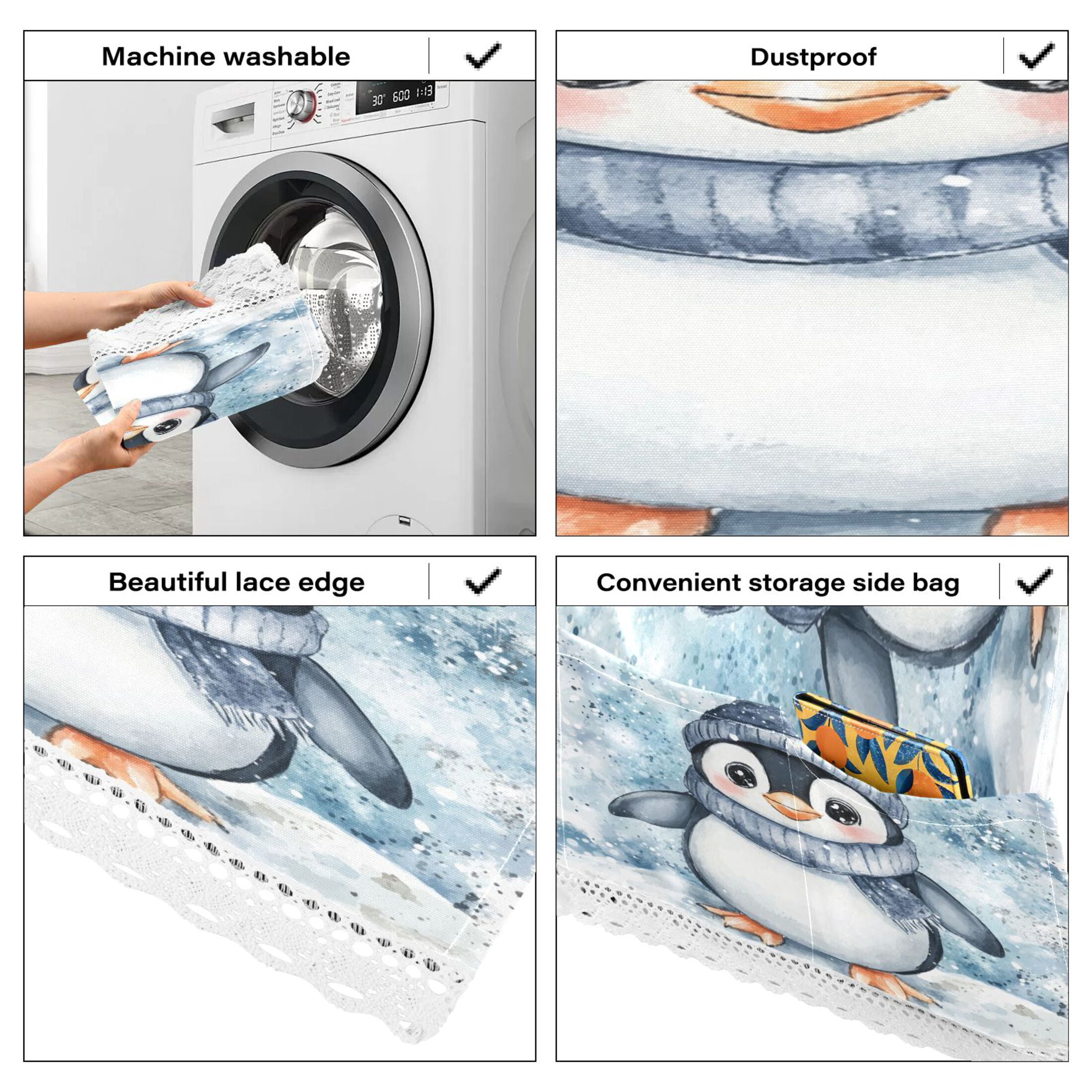 WOBOGO Blue Scarf Penguin Pattern Washing Machine Cloth Dryer Refrigerator Top Cover Protective Non-Slip Mat For Kitchen Laundry