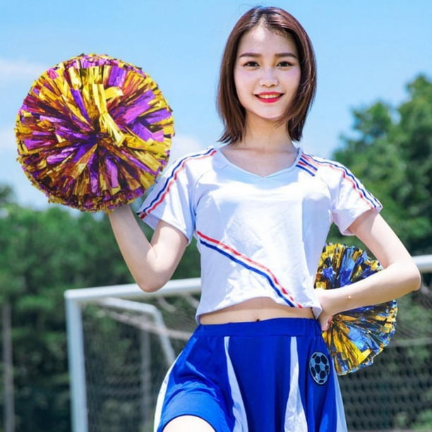 2 Pack Cheerleading Pom Poms Double Hole Handle for Team Sports