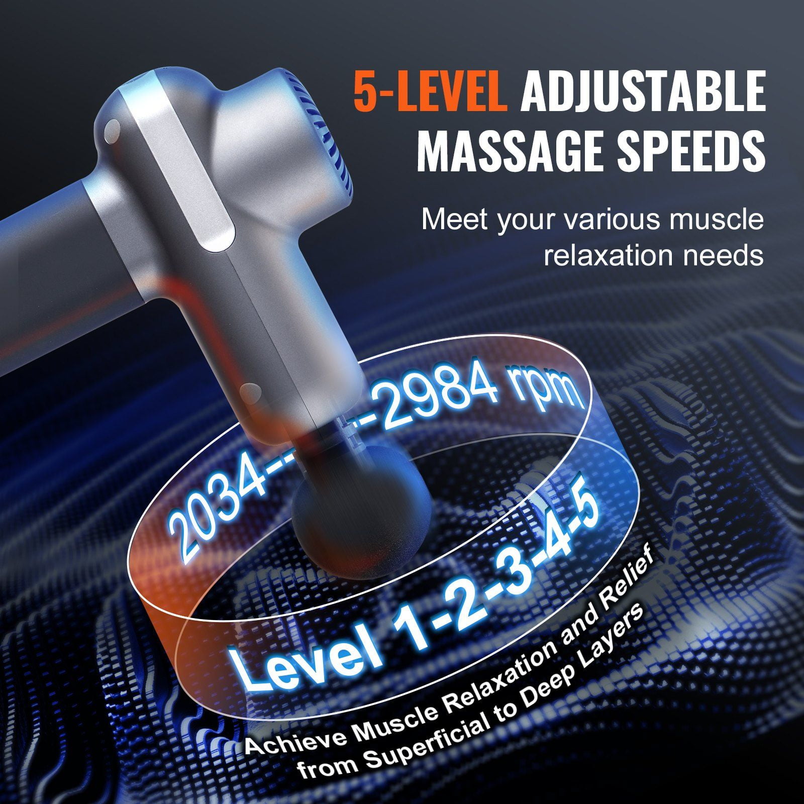 Mini Massage Gun for Athletes 5 Speed Settings 6 Massage Heads 7.4V 2500mAh Battery Handheld Muscle Pain Relief Relaxation