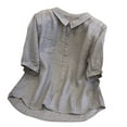 thumbnail image 2 of Gray Womens Tops 3/4 Sleeve Linen Shirts for Women 2025 Cotton Summer Boho Tops Casual Trendy Vacation Blouse Shirts for Women, 2 of 3