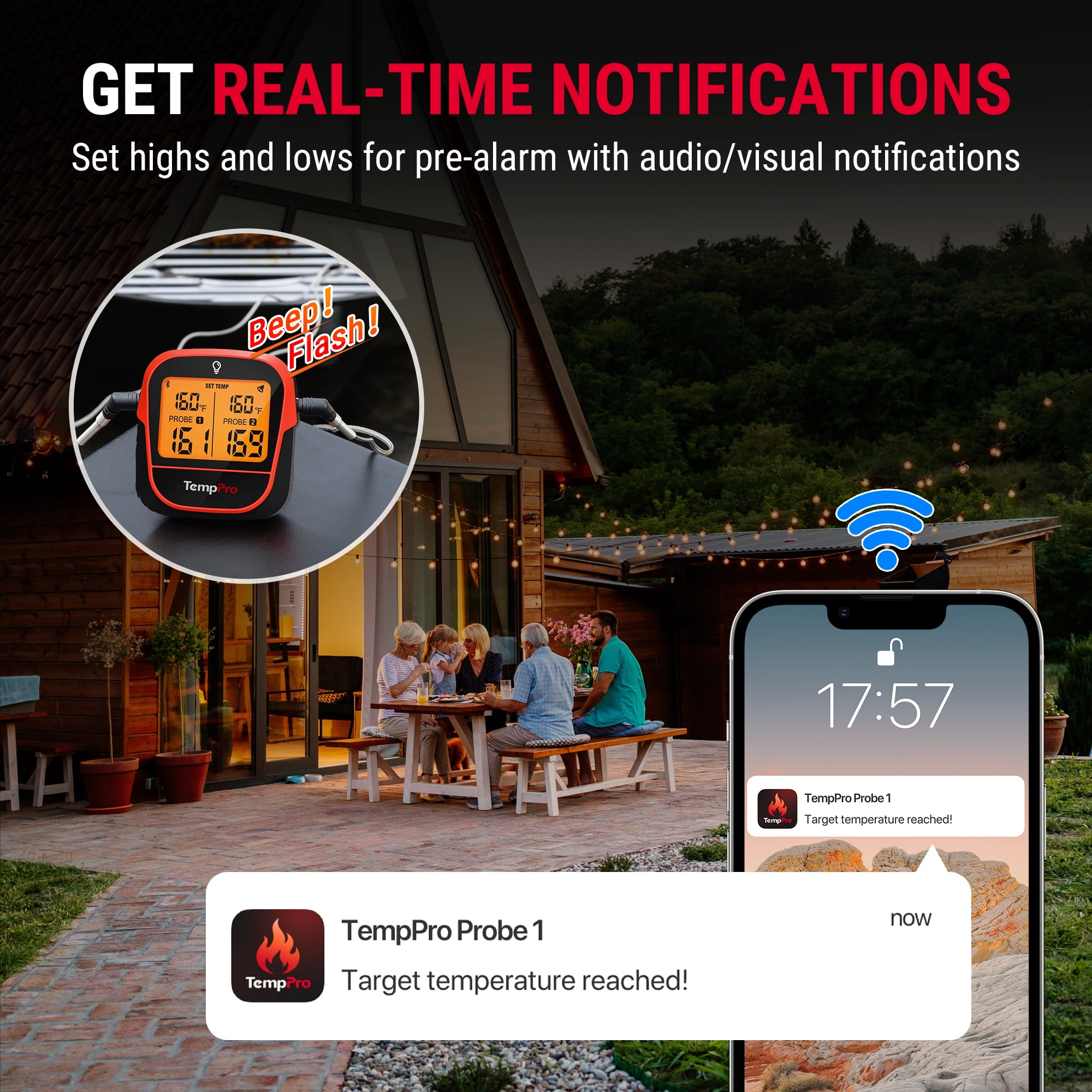 TempPro TP902W 350FT Wireless Meat Thermometer Digital with Dual Probe, Smart Bluetooth Meat Thermometer for Cooking Grilling and Smoking (Formerly ThermoPro)