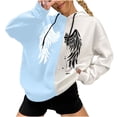 thumbnail image 2 of ICHUANYI Clearance Women's And Winter Pullover Bottoming Hooded Dark Punk Style Print Stitching Long-sleeved Thin Loose Casual Hooded Collar Sweater Coat(Blue, M) ICHUANYI WER2023081204622, 2 of 5