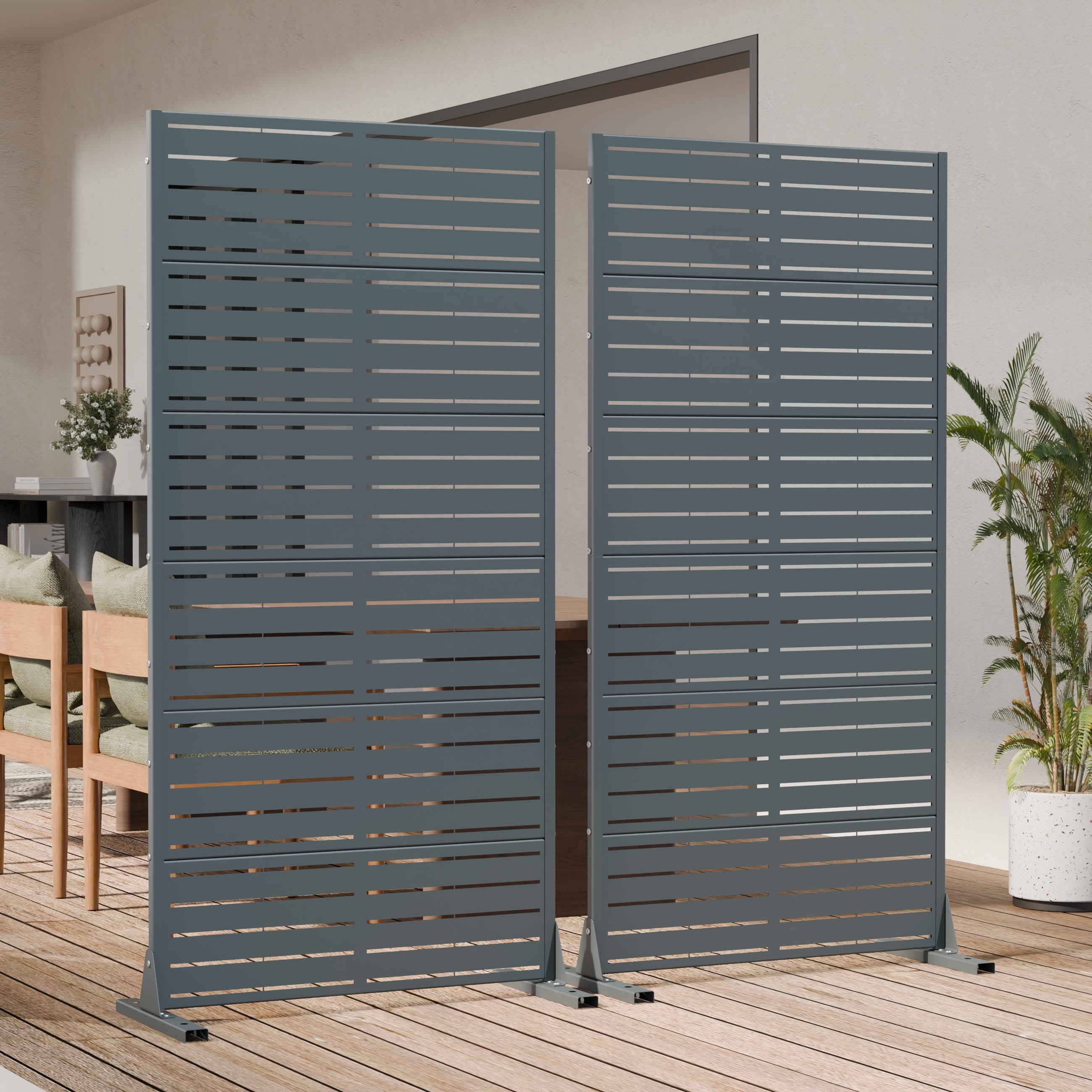 MAYEERTY Outdoor Metal Privacy Screen 6ft × 3ft Cambrian Rock Gray, 6-Panel Classic Louvered, Weatherproof for Patio