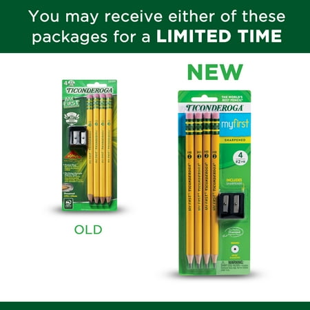 Ticonderoga My First Beginner Pencils with Bonus Sharpener, Sharpened #2 Lead, Yellow, 4 Count