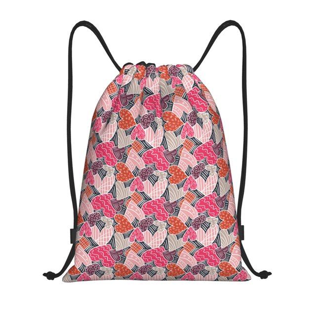 Fotbe Hearts for Valentines day Bolsa Mochila con Cordón Estampada, Bolsa de Gimnasio Deportiva, Bolsa Cinch, Bolsa con Cordón para Hombres y Mujeres-Small